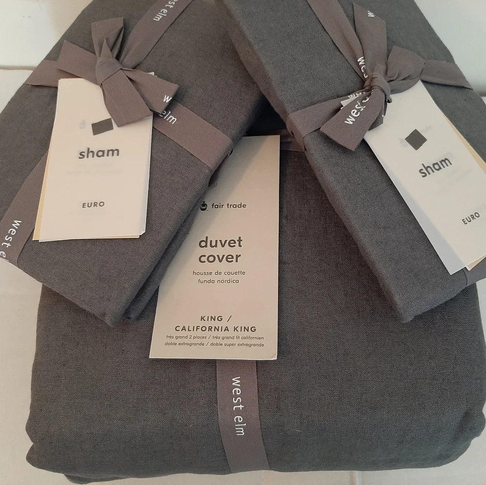 West Elm Linen Duvet Cover King & 2 Euro shams Iron